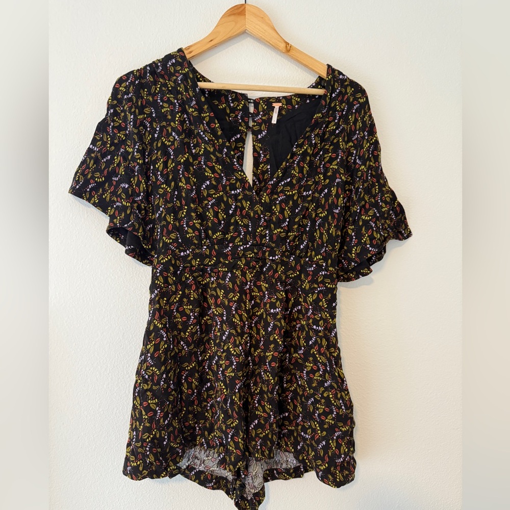 Free People Split Sleeve Open Back Short Romper